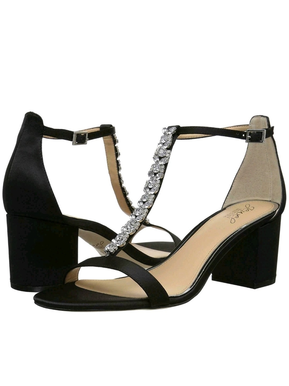 Jewel Badgley Mischka Lindsey Block-Heel Black Evening Sandal Sz 9.5 Wedding